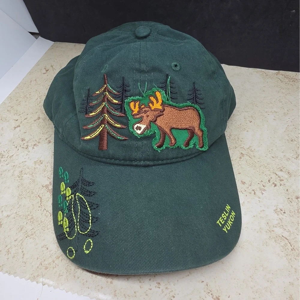 Forest Green Teslin Yukon Moose Hat Cap Strapback USA Polar Youth